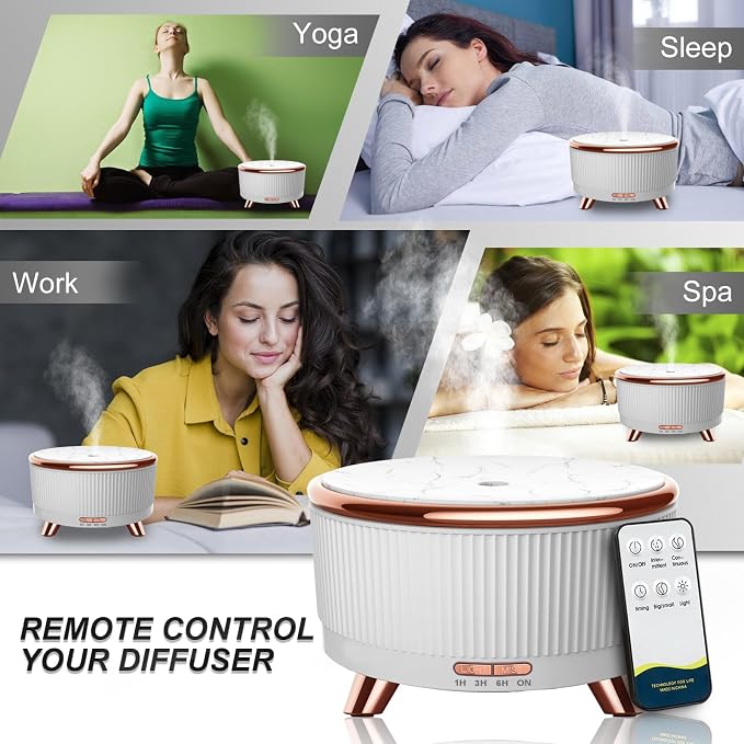 Diffusers for Essential Oils Large Room, 500ml Aromatherapy Diffuser Cool Mist Humidifier with Remote Control,7 Colors Lights & 6 Mist Mode Waterless Auto Off for Women Office Home