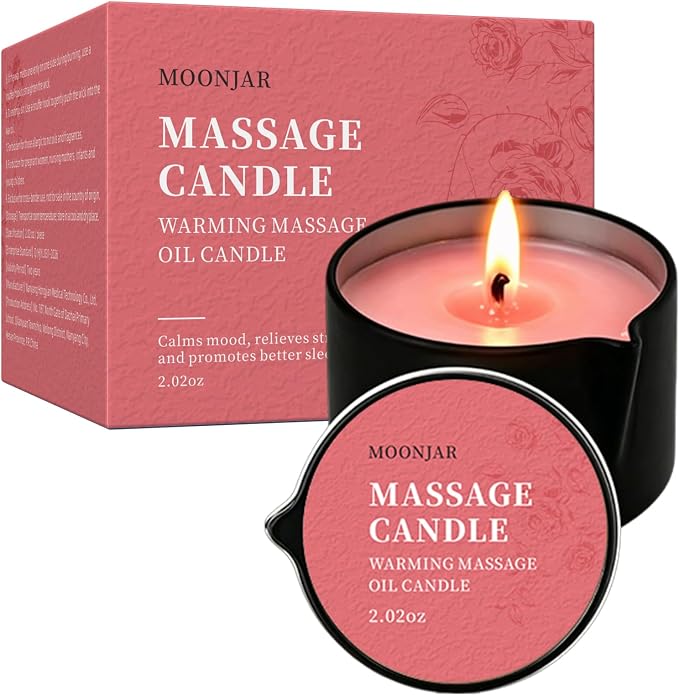Soybean Wax Warming Massage Oil Candle for Stress Relief and Skin Moisturizing, Romantic Gift SPA Use Home Scented Candle Body Oil Caramel Whisky Scent 2.35 OZ (Rose)