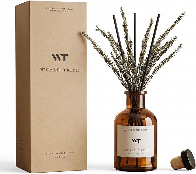 WEALD TRIBE Reed Diffuser Set for Bathroom Air Fresheners, Oil Diffuser Sticks | French Black Juniper & Cedar Scent 4.0 fl oz Home Fragrance with Sticks Defusers | House Bedroom Office Shelf Decor