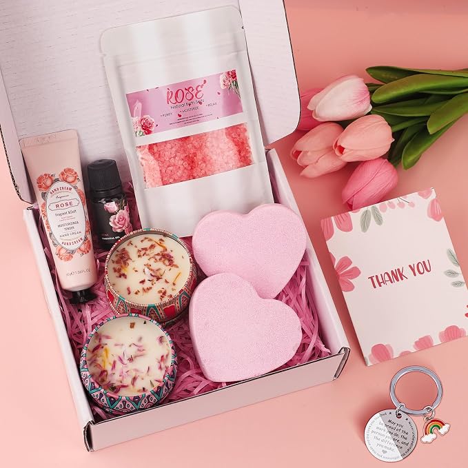 Thank You Gifts for Women, 9-Piece Rose Pamper Set, Luxury Relaxation Bath & Spa Hamper for Best Friend, Mum, Sister, Teacher, Unique Appreciation & Birthday Gift Box(Thank You)