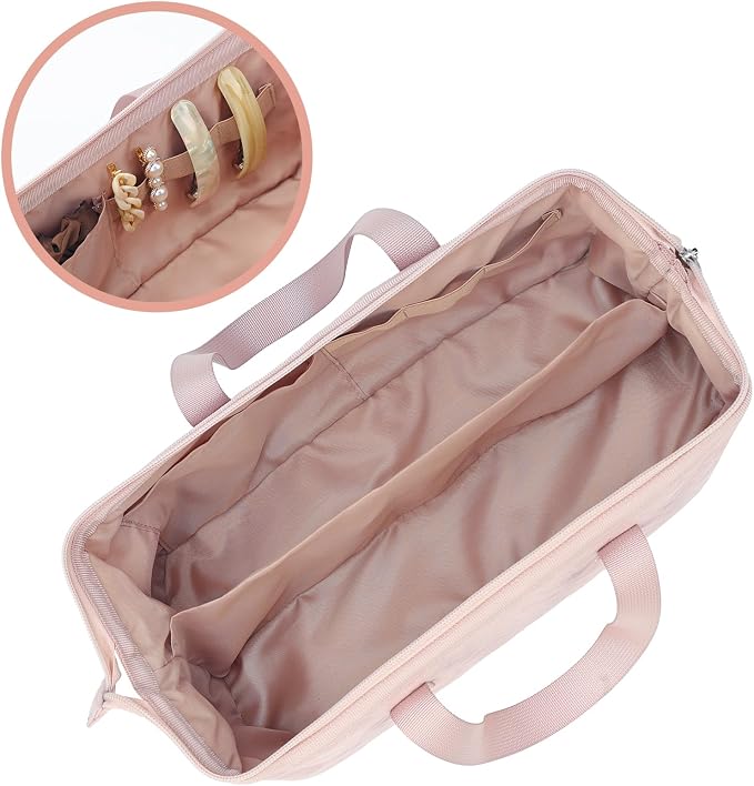 NISHEL Hair Tools Travel Carrying Bag, Portable Hair Air Wrap Dryer Case, Hair Dryer/Curling Iron/Airstraight Attachment Organizer, Pink