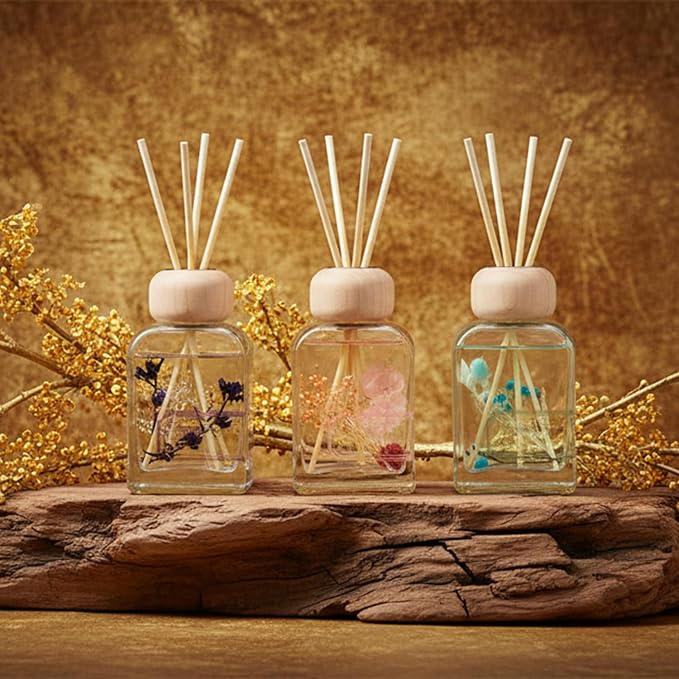 Reed Diffuser Set, 3.4 fl oz - Refreshing Scented Oil Diffuser with Sticks, Earl Grey Woods Bathroom Scent Diffuser, Home Fragrance for Bedroom, Living Room, Bathroom Shelf Decor