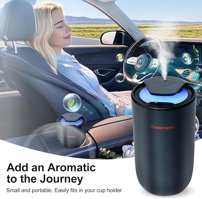 Car Air Diffuser Essential Oil Aromatherapy Scent Diffuser with 3 Mist Levels & LED Lights for Car, Room, Studio, Office- Black