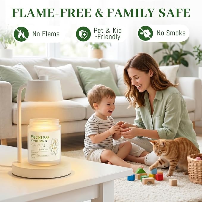 White Tea & Jasmine Wickless Candle for Candle Warmer Lamp with 10ml Essential Oil for Custom Aroma, Flameless Non-Toxic Soy Scented Candle for Home, Mother’s Day or Birthday Gift for Women