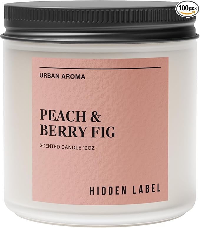 Hidden Label Peach Berry Fig Soy Candle, 12oz 2-Wick, 70H Fruity Warmth | Non-Toxic Natural Wax, Paraben & Phthalate-Free, Clean Burn | Elegant Home Decor & Gift-Ready | Stress Relief & Mood Uplift