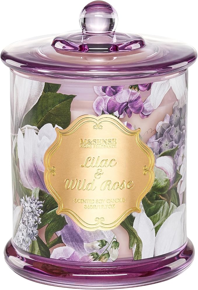 M&SENSE Lilac Rose Candle 12.7oz Floral Summer Gift 2 Wick | Large Natural Soy, Non-Toxic, Relaxing Scent, Perfect Floral Gift for Women, 75 Hours Long Lasting