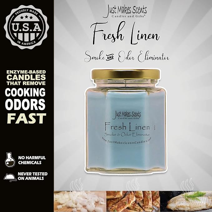 Fresh Linen Scented Smoke and Odor Eliminator Candle - Odor Eliminating Scented Candles for Home - Neutralizes Cigarette, Food, and Pet Smells - Hand Poured in The USA