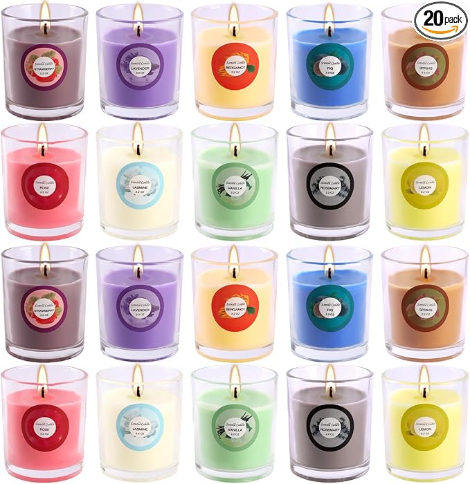 Scented Candles with 10 Fragrances Gift Set for Home and Women，2.2oz Aromatherapy Soy Wax Glass Jar Candle，20 Pack