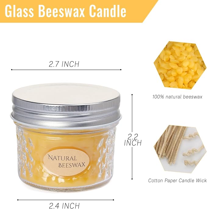 DEYBBY 3 Pack Beeswax Jar Candles Set - Beeswax Candles Gift, Each18 Hrs Burn - Handpour Bees Wax Candle for Home Decor Bath Relaxation Housewarming Gift with Natural Scent