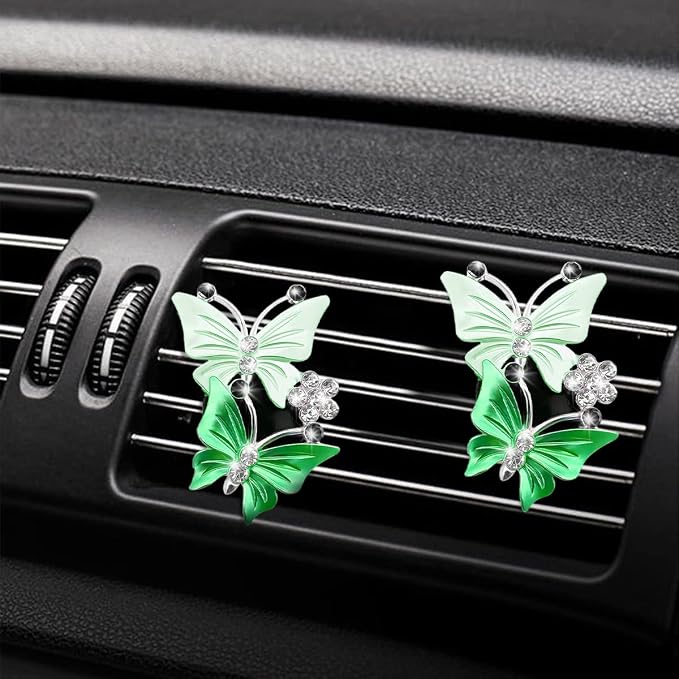 1PC Car Air Fresheners Vent Clips, Cute Dual Butterfly Diamond Rhinestone Car Vent Clip, Air Outlet Perfume Diffuser, Sparkly Bling Car Interior Decoration Accessories for Girls Women