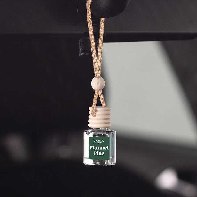 C&E Craft Co Hanging Car Air Freshener Diffuser 2 Pack, Long Lasting Fragrance Oil Car Freshener, Glass Bottle Auto Air Freshener, Made in USA (Flannel Pine)