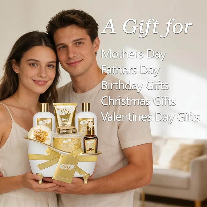 Honey Almond Spa Gifts Bath Kit - 7Pcs Moisturizing Spa Set for Women & Men