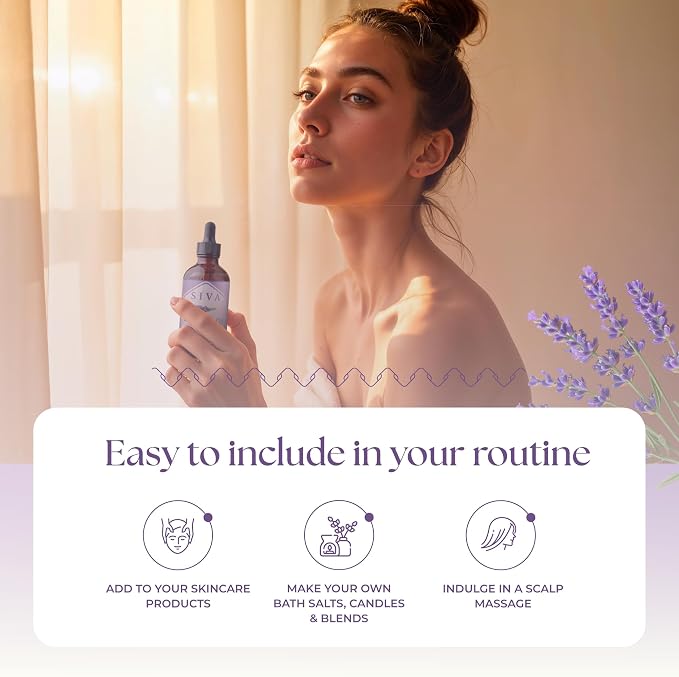 SIVA Lavender Essential Oil 4 Fl Oz – For Diffuser, Skin & Hair Care – Ideal for Massage & DIY Blends – with Dropper