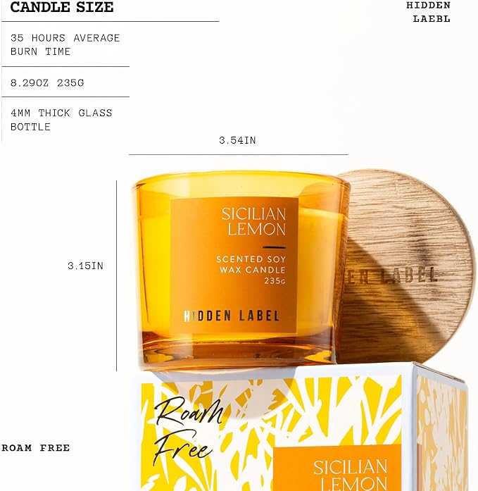 Sicilian Lemon Scented Candle, 8.3oz Natural Soy Wax, Non Toxic Candles for Home Scented, 70 Hours Long Lasting Clean Burn, Aromatherapy Candle for Home Decor Stress Relief & Relaxation