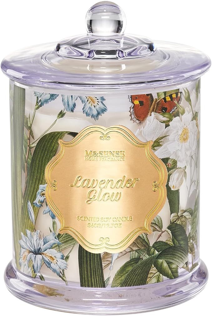 M&SENSE Lavender Candles 12.7oz Relaxing Stress Relief 2 Wick | Natural Soy Wax, Relaxing Aromatherapy Scent, Non-Toxic, Sleep Meditaion, 75 Hours Long Burning