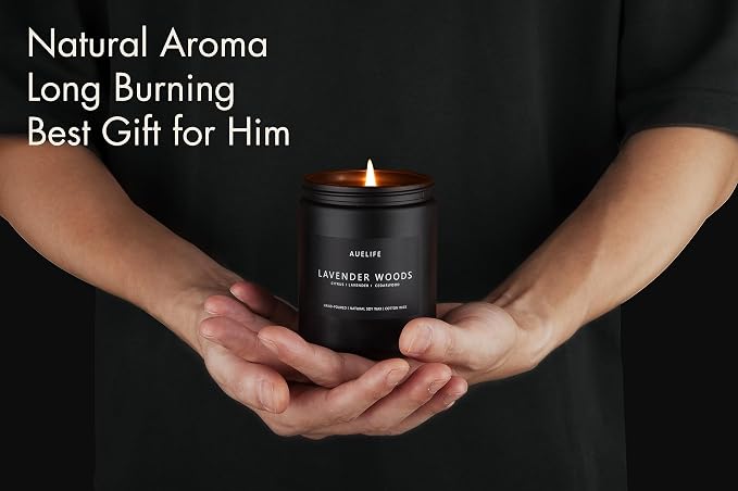 Lavender & Wood Scented Candle, Candle for Men | Father Day Gift, Soy Wax, 50H Burn Time