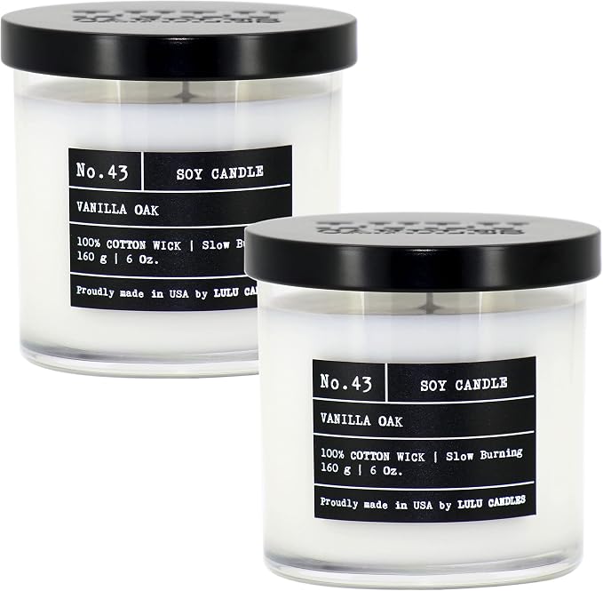 Lulu Candles | Vanilla Oak | Luxury Scented Soy Jar Candle | Hand Poured in The USA | Highly Scented & Long Lasting- 6 Oz. 2 Pack