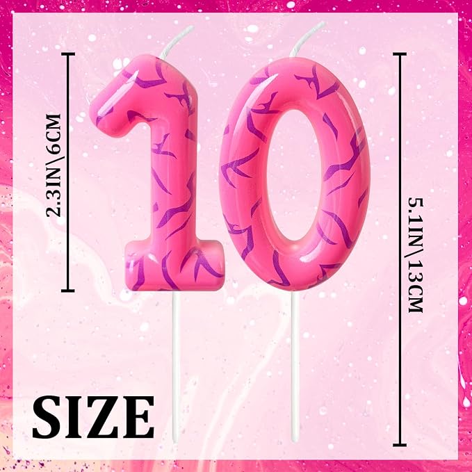 Number 10 Birthday Candle for Cake – Pink Gradient Number Candle with Mystic Rune Pattern, Decorative Cake Topper for Anniversary & Celebration