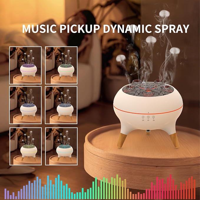 Jellyfish Essential Oil Diffuser, 5-Nozzle Ultrasonic Aromatherapy Humidifier with Sound-Reactive Mist, 250ml, 7-Color LED, Remote, 4H/8H Timer, Auto-Off for Home, Bedroom, Office