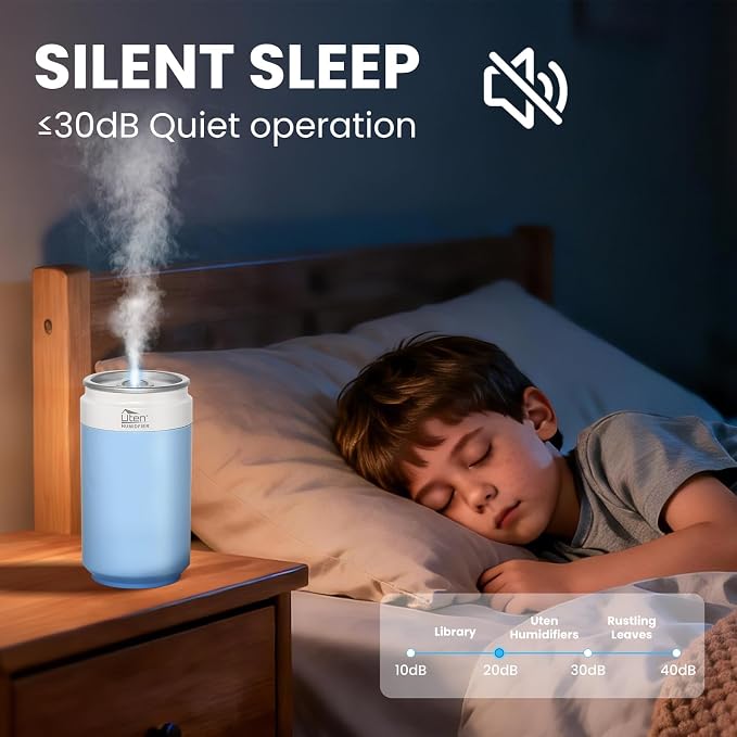 Humidifiers, Humidifier for Bedroom, Can Air Humidifier, Humidifiers for Home and Plants, USB Powered And Battery Powered Portable for Home Office Car Outdoor, 2 Mist Modes, Night Light, Auto-Off