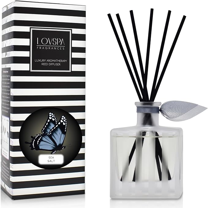 Reed Diffuser Set, Sea Salt Scented Oil Diffuser with Sticks, Home Fragrance Accessories for Bathroom Shelf Decor, Aroma Diffusers for Home or Office Desk, USA Made