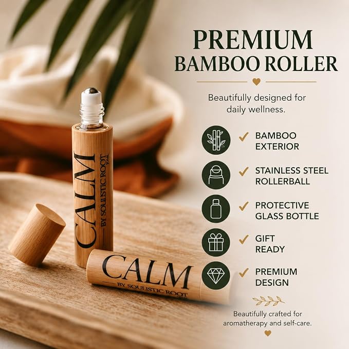 Soulistic Root Calm Essential Oil Roller, Calm Essential Oil Roll On Blend, 10ml Glass Roller- Stress Relief, Essential Oil Blends, Aromatherapy Self Care Products for Women