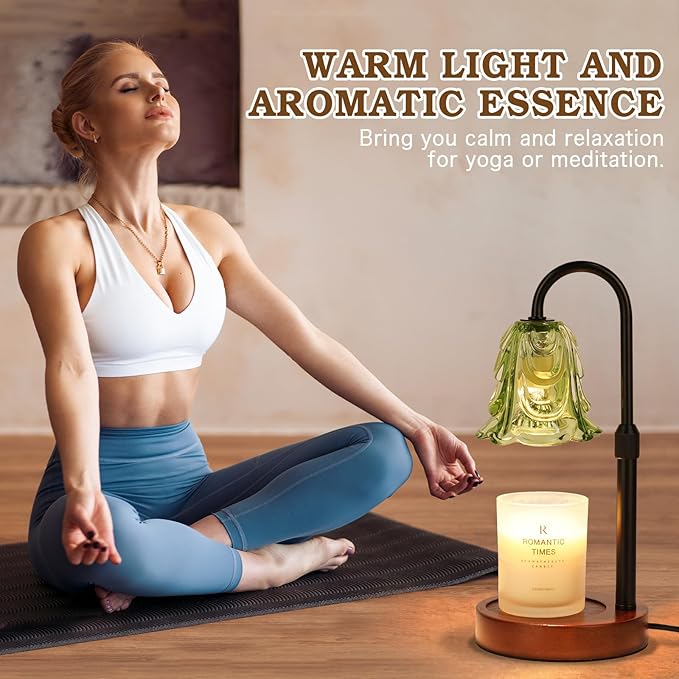 Funistree Small Candle Warmer Lamp with Timer, Adjustable Green Lamp Warmer for Jar Candles, Unique Women Gifts for Birthday, Dimmable Candle Heater, 2pcs Cute Wax Warming Light with Wood Base