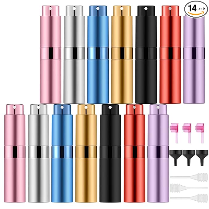 14 PCS/8ML Portable Atomizer Perfume Bottles, Mini Empty Refillable Cologne Spraye Bottle, Pocket Travel Perfume Liquid Sprayer (Mixing Colors)