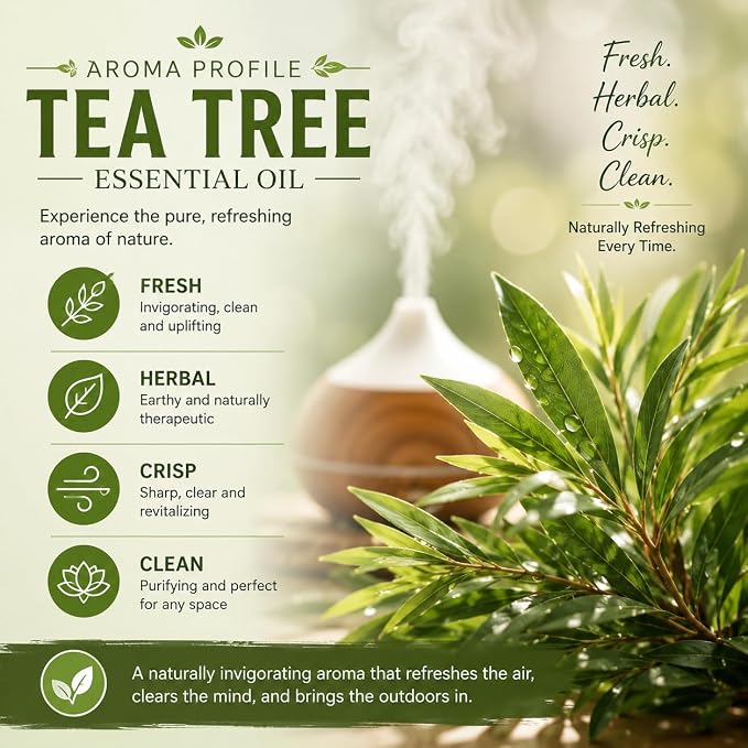 Tea Tree Essential Oil – 16 fl oz (473 ml) – 100% Pure & Undiluted – Steam-Distilled Melaleuca – Amber Glass Bottle – Natural Cleaning, Diffuser, and DIY Use – GreenHealth