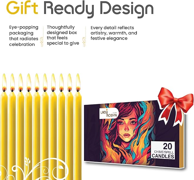 Set of 20 Solid Color Taper Candles – 4-Inch Dripless Paraffin Wax Candles with Cotton Wick – Ideal for Weddings, Shabbat, Holiday & Home Decor, Gift Set (Yellow)