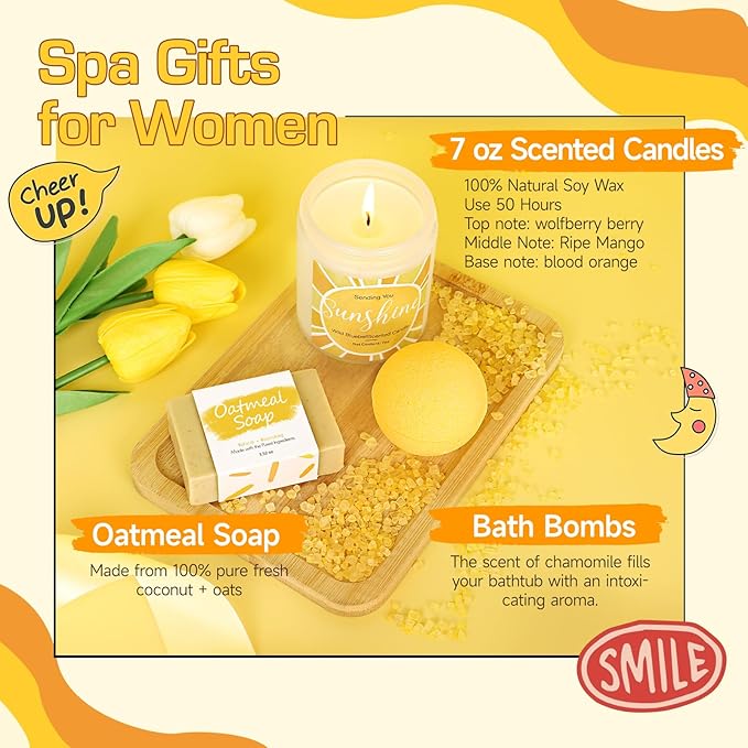 Gift Baskets for Women, 10pcs Unique Birthday Gifts for Women, Best Friend Birthday Christmas Gift, Get Well Soon Gift Basket Sending Sunshine Cheer Up Box for Sister Friendship - BRIGHTEN UP HER DAY