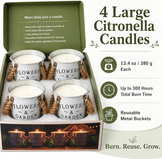 Citronella Candles Outdoor, 50oz Citronella Candle for Patio, Garden, Yard, Balcony Backyard & Camping,Total 300Hours Burning Large Summer Outdoor Candles 4 Pack