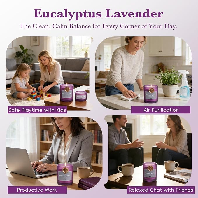 Lavender Eucalyptus Scented Candle Set - 2 Packs, Spa Scent Aromatherapy Candles for Stress Relief, Calming Candles for Anxiety, Relaxation & Yoga Meditation, Natural Soy Wax Luxury Home Candles