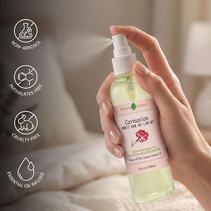 Carnation Linen & Room Spray, Natural Aromatic Bathroom Spray Made with Pure Essential Oils, Refreshing Home Fragrance