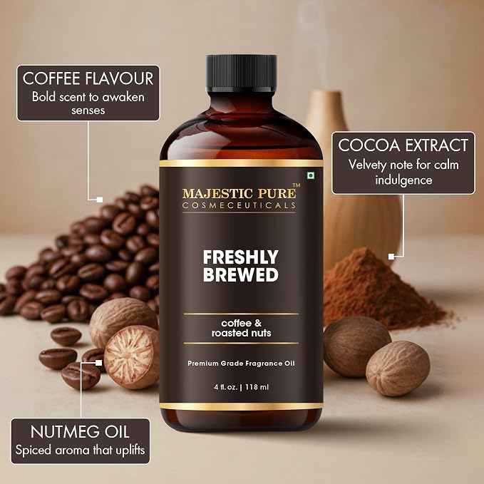 MAJESTIC PURE | Coffee & Roasted Nuts Premium & Free from Mineral Oil | Coffee Flavour, Cocoa Extract, Nutmeg Oil Used in Diffusers, DIY, Self Care | 4 fl oz