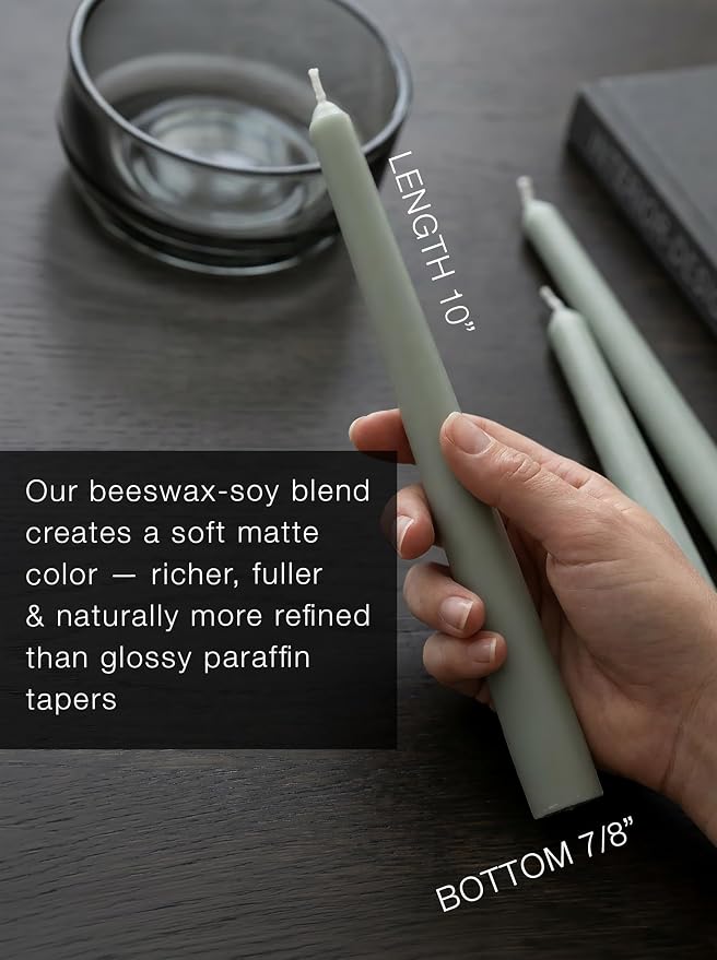 6PK 10" Classic Taper Candles, Sage Green, 7-8 Hours Long Burning, Unscented Tall Candlesticks