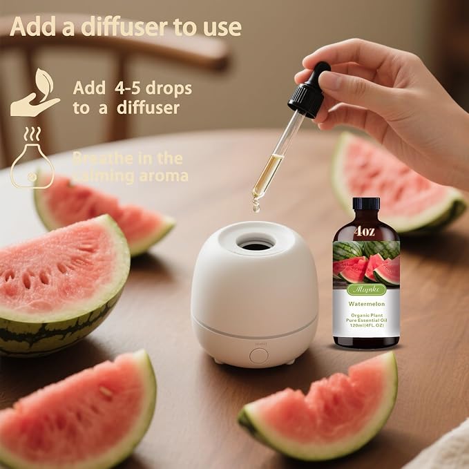 Watermelon Essential Oil, Watermelon Oil for Diffuser, Humidifier, DIY Candle, Soap, Fresh Scent, Summer, Gift Ready,Watermelon Fragrance Oil - MLYNKL Essential Oils (4.33 fl oz / 130ml)