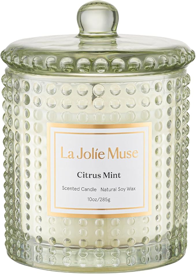 LA JOLIE MUSE Citrus Mint Scented Candle | Eucalyptus, Bergamot & Yuzu | 10 oz Natural Soy Wax | 55 Hours Clean Burn | Cozy Home Décor | Gift for Hosts