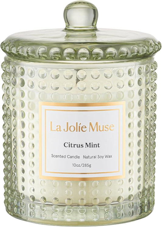 LA JOLIE MUSE Citrus Mint Scented Candle | Eucalyptus, Bergamot & Yuzu | 10 oz Natural Soy Wax | 55 Hours Clean Burn | Cozy Home Décor | Gift for Hosts