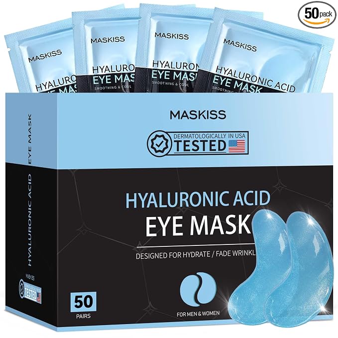 Maskiss Under Eye Patches (50 Pairs), Hyaluronic Acid Eye Masks for Dark Circles Puffy Eyes Undereye Bags, Collagen Eye Patches for Wrinkles and Hydrate, Skin Care Gift for Her