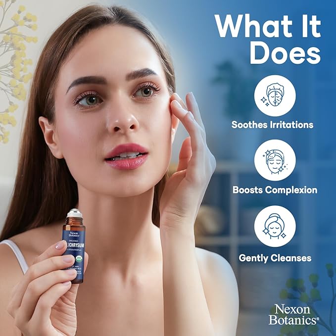 Organic Helichrysum Essential Oil Roll On 10 ml – Natural Aromatherapy Blend for Skin Care, Relaxation, Calm Mind, Stress Relief & Daily Wellness – Nexon Botanics