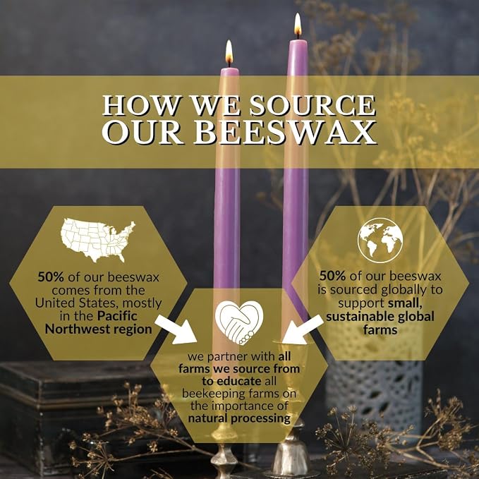 Big Dipper Wax Works Lilac Purple Hand-Dipped Beeswax Taper Candles – 12” x 7/8”, 2-Pack, 100% Pure Beeswax, Long Burning, Clean, Cotton Wick, Handmade in USA, Home Décor & Wedding Candles