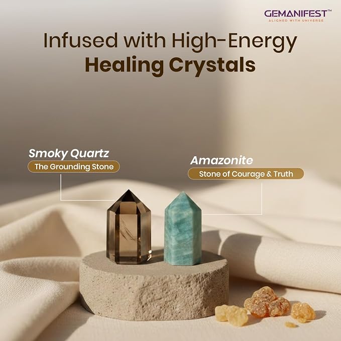 Angel Number 999 Manifestation Candle Crystal Infused Soy Wax with Smoky Quartz and Amazonite Frankincense Scented Spiritual Gift for Release and Energy Alignment