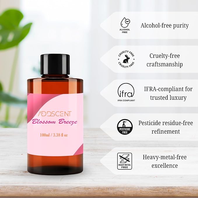 Blossom Breeze Fragrance Oil 100ml for Diffuser, Sweet Fruity and Floral Aroma for Bedroom Living Office Spa, Soft Uplifting Scent with Layered Notes for Cheerful and Welcoming Ambience