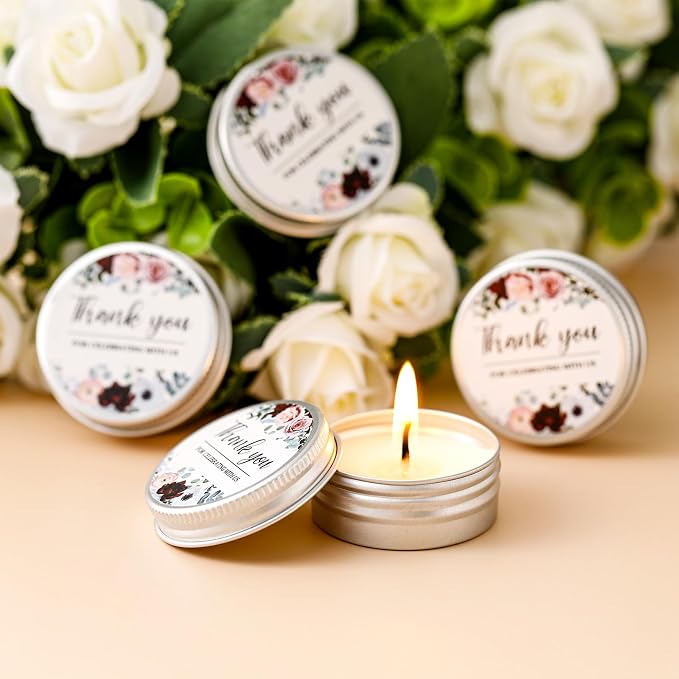 MTLEE 50 Pcs Wedding Candles Gift Favors for Guests 1 Oz Lavender Scented Soy Wax Aromatherapy Candle Favors for Bridal Shower Rustic Wedding Party Guests(Thank You)