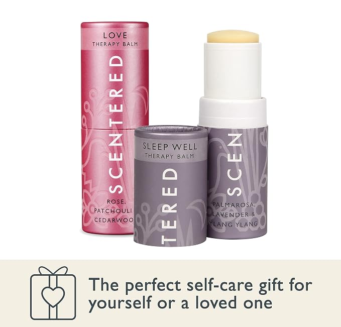 Scentered Aromatherapy Balm Sticks for Sleep & Emotional Balance - Roll On Essential Oil Blends of Rose, Lavender, Ylang Ylang - Gifts for Valentines Day for Her - Sleep Well & Love