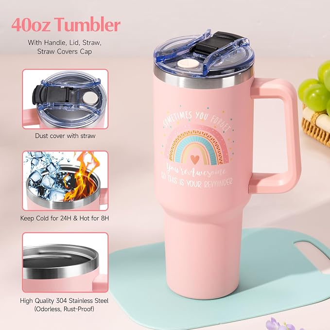 Suhctuptx Birthday Gifts for Women, Unique Self Care Gifts Get Well Soon Basket, Christmas Relaxing Spa Gift Care Package w/Flannel Blanket 40 oz Tumbler, for Mom Her Sister Friend