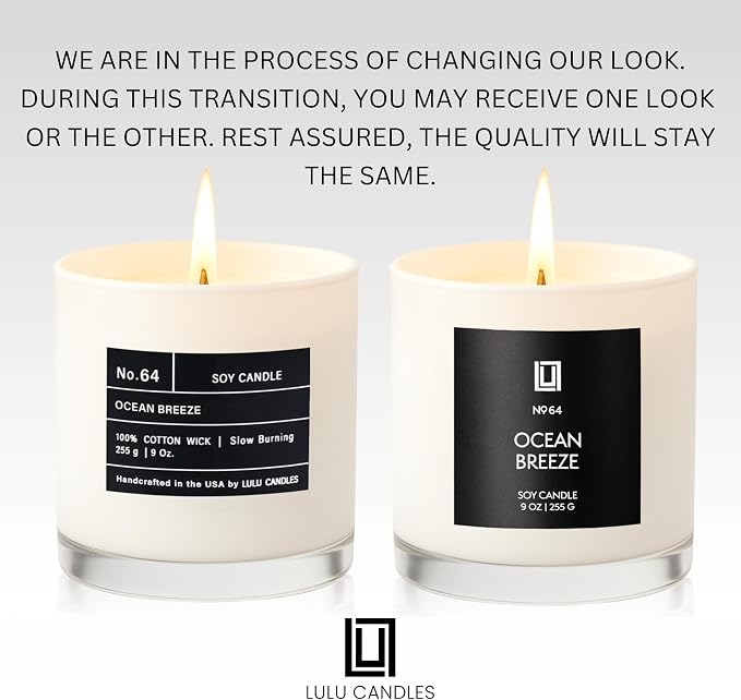 Lulu Candles | Ocean Breeze | Luxury Scented Soy Jar Candle | Hand Poured in The USA | Highly Scented & Long Lasting (9 Oz. 2 Pack)