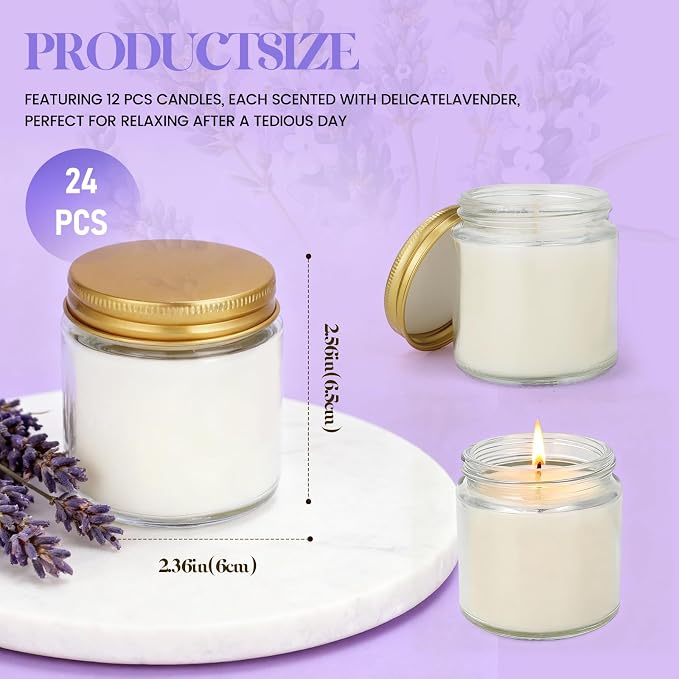 24 PCS 4oz White Soy Wax Candles, Lavender Scented Candle Gift Set, Bulk Wedding Party Favors for Birthday, Anniversary, Housewarming, Corporate Events | Relaxing Aromatherapy Home Decor.