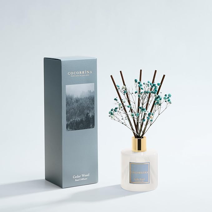 COCORRÍNA Reed Diffuser - Cedar Wood 6.7 fl oz Reed Diffuser with Sticks, Home Bedrrom Bathroom Shelf Decor
